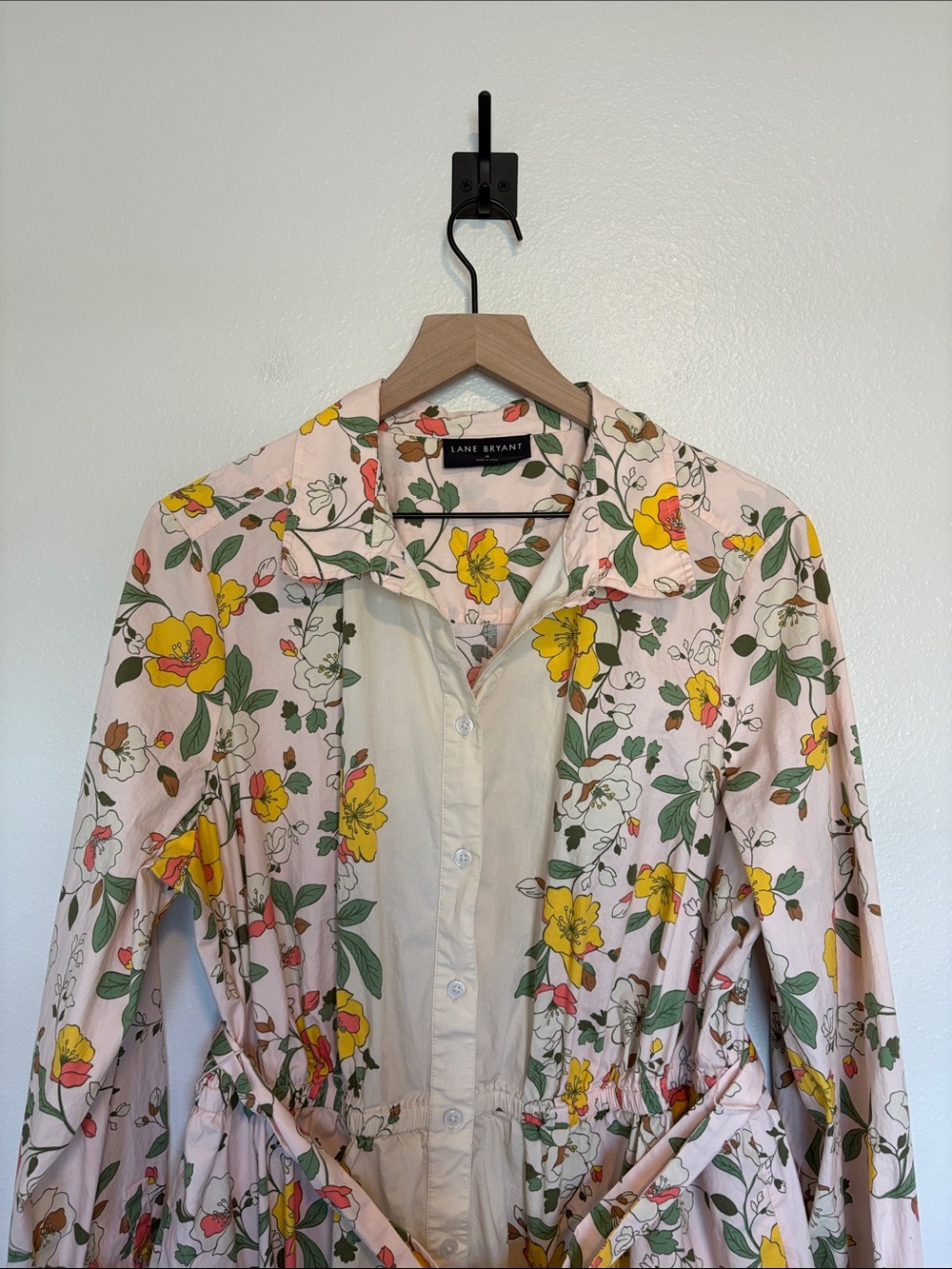 Lane Bryant Cottage Floral Belted Button-Up Shirt Dress Boho Pink 18 - Picture 3 of 8